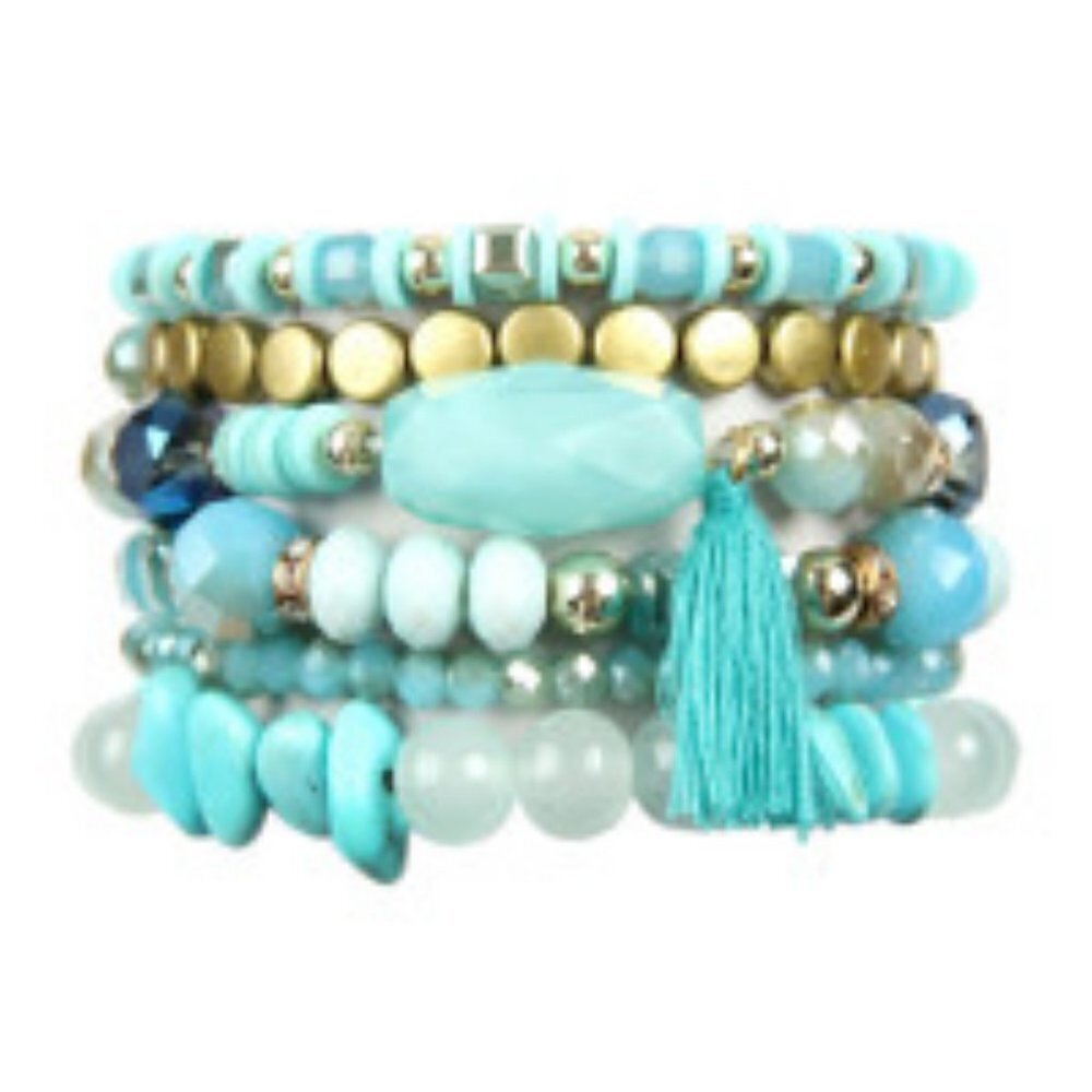Bracelet Set Turquoise Tassel Charm Set of 6 💙